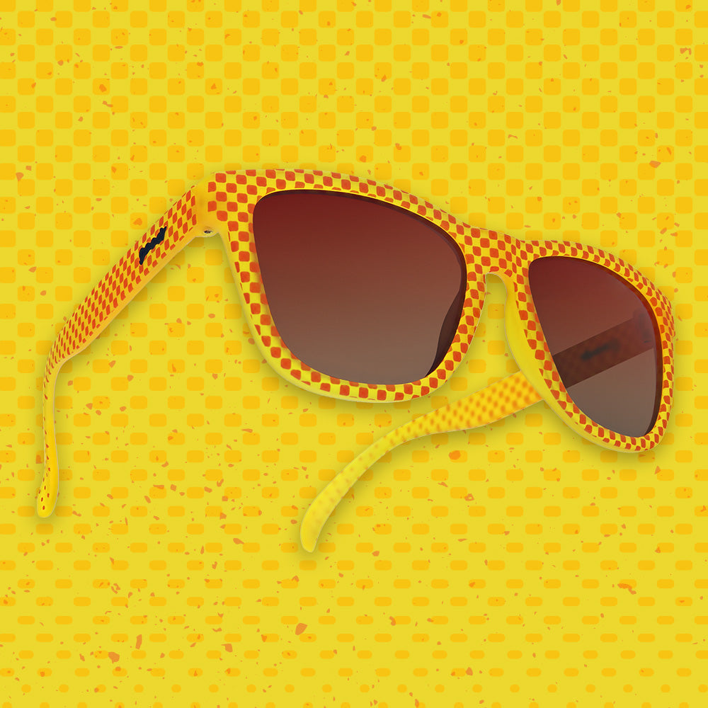 Je Vais a la Hell | yellow square sunglasses with gradient rose lenses| Paris France tour inspired goodr OG sunglasses